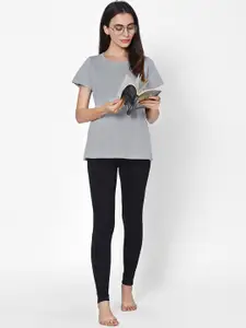 SOIE Women Grey Melange Solid Lounge Tshirt