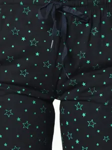 MACK JONNEY Women Pack Of 2 Black & Navy Blue Printed Lounge Pants