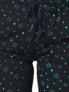 MACK JONNEY Women Pack Of 2 Black & Navy Blue Printed Lounge Pants