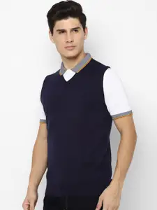 Allen Solly Men Navy Blue Solid Sweater Vest