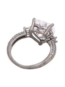 Voylla Rhodium-Plated Charcoal Grey & White Handcrafted Stone Studded Finger Ring