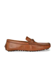 San Frissco Men Tan Brown Solid Leather Formal Slip-On Shoes