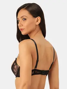 MAKCLAN Pink & Black Colourblocked Lightly-Padded Underwired Plunge Bra K32010BQ