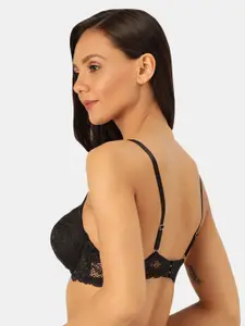 MAKCLAN Black Lace Underwired Lightly-Padded Plunge Bra K16037BM