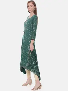 Neerus Women Green & Gold-Toned Printed A-Line Kurta
