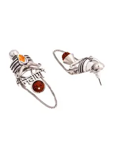 Voylla Silver-Toned & Maroon Classic Drop Earrings