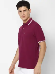 Allen Solly Men Maroon Solid Cotton Polo Collar Pure Cotton T-shirt