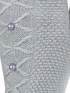 FabSeasons Women Acrylic Grey Solid Gloves