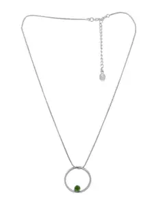 Estele Rhodium-Plated Silver-Toned & Green CZ-Studded Pendant with Chain