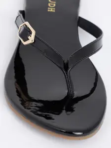 Vishudh Women Black Embellished Open Toe Flats