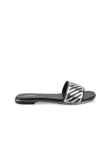 Metro Women Black Striped Open Toe Flats