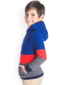 Cherry Crumble Boys Blue & Grey Colourblocked Hooded Sweatshirt