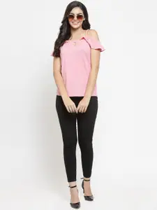 Purple State Women Pink Solid Pure Cotton Top