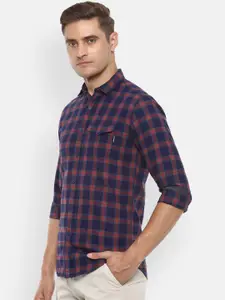 Louis Philippe Jeans Men Navy Blue & Red Slim Fit Checked Casual Shirt