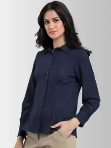 FableStreet Women Navy Blue Regular Fit Solid Casual Shirt