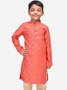 NAMASKAR Boys Peach-Coloured Woven Design Straight Kurta