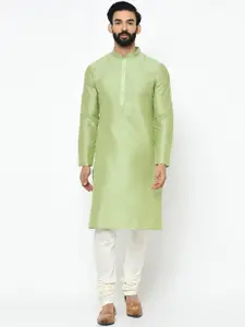 KISAH Men Pink & White Solid Kurta with Pyjamas