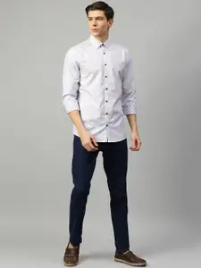 LINDBERGH Men Blue & White Slim Fit Printed Casual Shirt