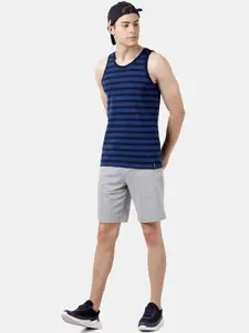 Pepe Jeans Men Navy Blue & Black Striped Gym Vest