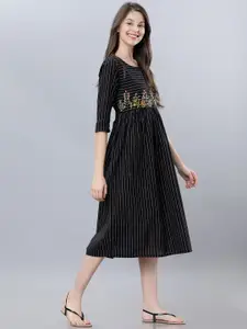 Vishudh Women Black Striped Empire Dress