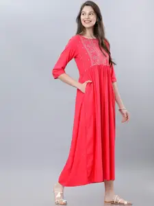 Vishudh Women Pink Solid Fit and Flare Dress