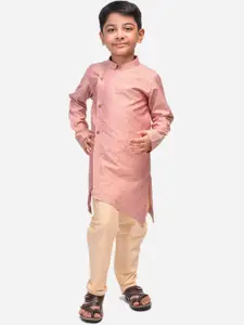 NAMASKAR Boys Peach-Coloured Woven Design Straight Kurta