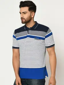 Duke Men Blue Striped Polo Collar T-shirt