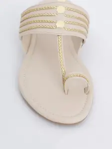 Vishudh Women Beige Woven Design One Toe Flats