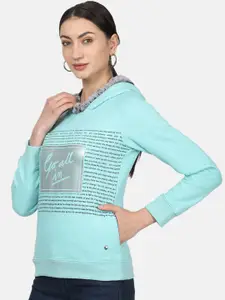 Monte Carlo Women Blue Printed Hooded Sweatshirt