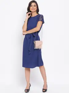 Oxolloxo Women Navy Blue Solid A-Line Dress