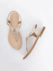 Vishudh Women Gold-Toned T Strap Flats