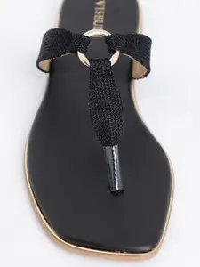 Vishudh Women Black Solid T-Strap Flats