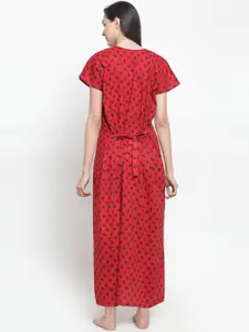 Secret Wish Red & Black Printed Nightdress