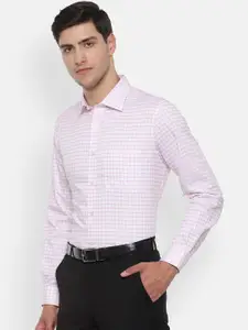 Louis Philippe Permapress Men White & Pink Regular Fit Checked Wrinkle Free Formal Shirt