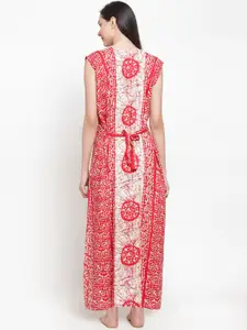 Secret Wish Red & Off-White Printed Nightdress