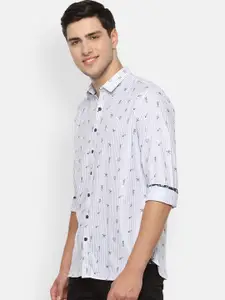 V Dot Men White & Grey Slim Fit Printed Casual Shirt