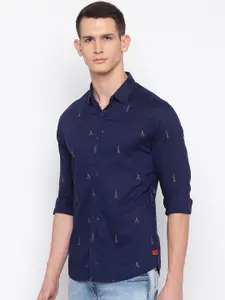 SPYKAR Men Navy Blue Slim Fit Printed Casual Shirt