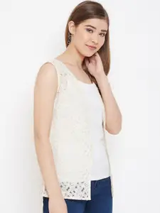 Rute Women Pink Self Design Open Front Shrug