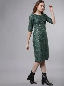 Tokyo Talkies Women Green Self Design Sheath Dress