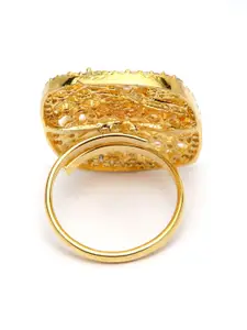 Bhana Fashion Gold-Plated & White American Diamond Handcrafted Finger Ring