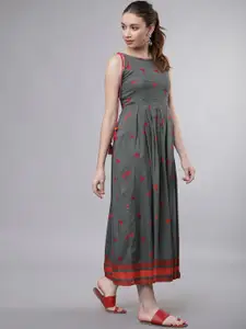 Vishudh Women Grey Birds Printed Ethnic Maxi Dress