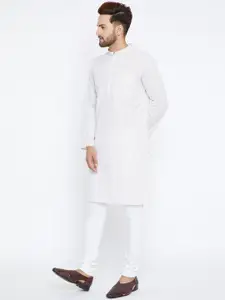 even Men Off-White Solid Dobby Weave Straight Kurta