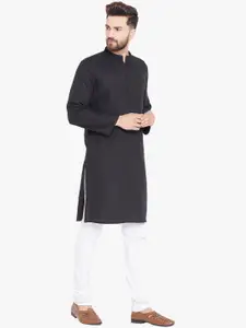 even Men Black Solid Straight Kurta