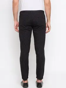 SPYKAR Men Black & White Tapered Fit Striped Regular Trousers