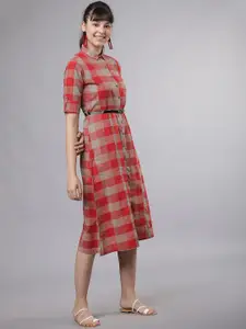 Vishudh Women Red & Green Checked Shirt Dress