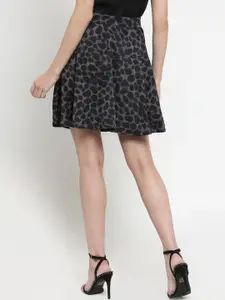 Sera Women Black Printed Flared Mini Crepe Skirt