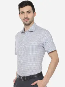 Louis Philippe Permapress Men Grey & Off-White Regular Fit Checked Formal Shirt