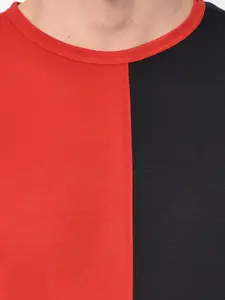 MACK JONNEY Men Red Colourblocked Round Neck T-shirt