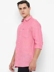 Allen Solly Men Pink Sport Slim Fit Striped Pure Linen Casual Shirt