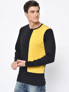 MACK JONNEY Men Yellow & Black Colourblocked Round Neck T-shirt